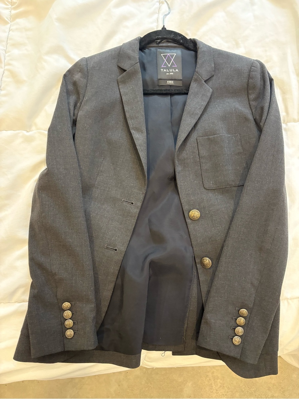 Talula Charcoal Gray Blazer with Brass Buttons